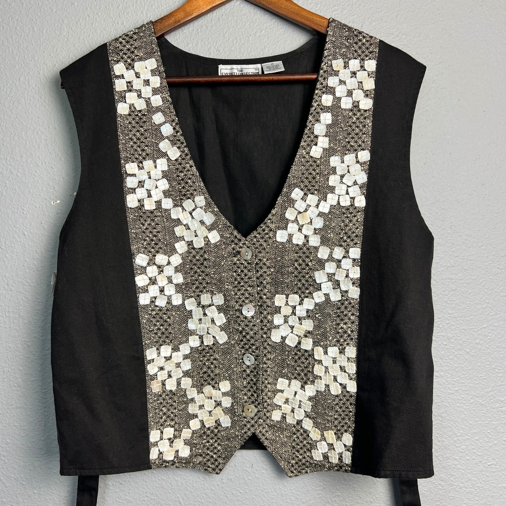Everett Collection Boho Rocker 90s Mother of Pearl Embellished Vest Party Y2K M